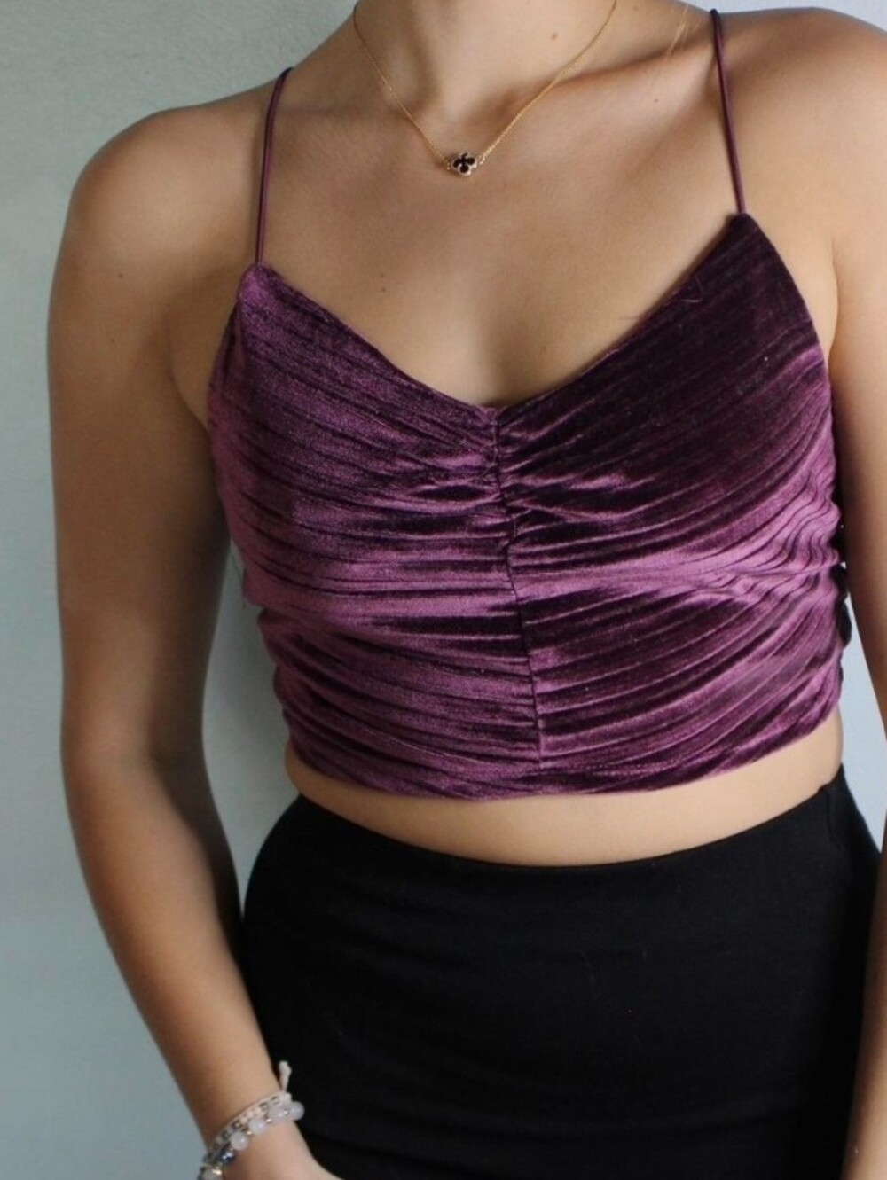 wild fable Velvet Spaghetti Strap Crop Top - Plum